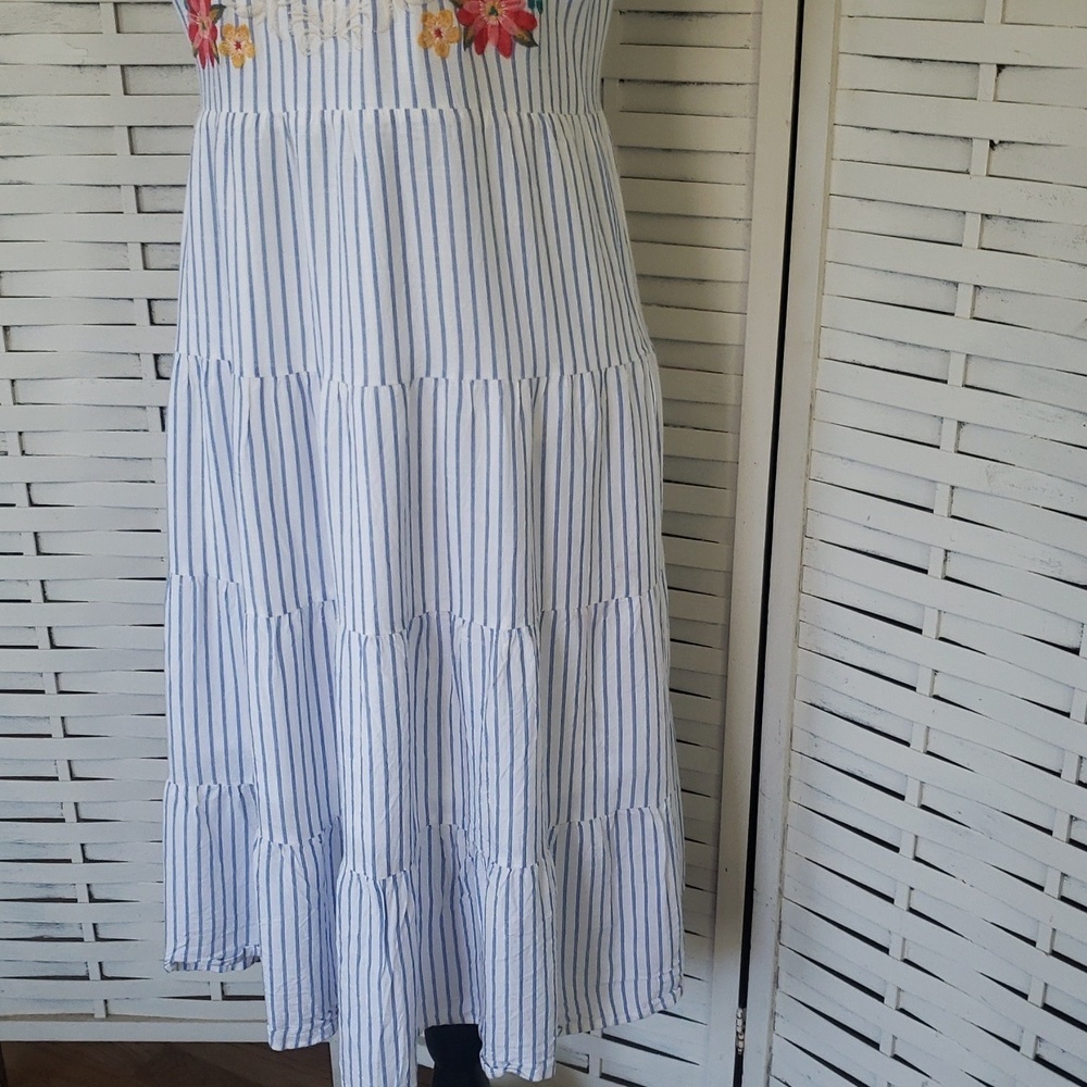 Savanna Jane Floral Embroidered Striped Sleeveless Dress Size L - Picture 3 of 7